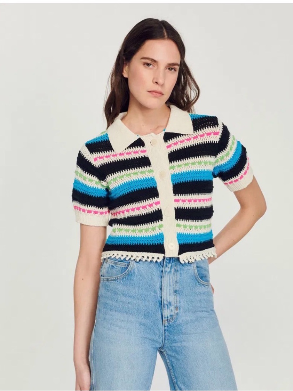 Sandro Striped Cropped Cardigan